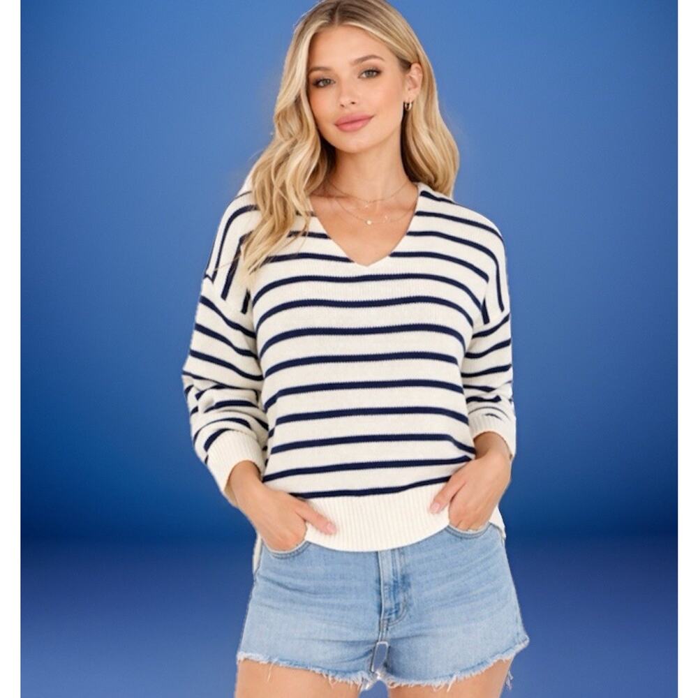 XO KR Kerri Rosenthal Next Smile’s On You Cropped Oversized Striped Sweater